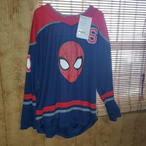 Marvel Spider-Man Navy Blue and Red Hockey Jersey Shirt